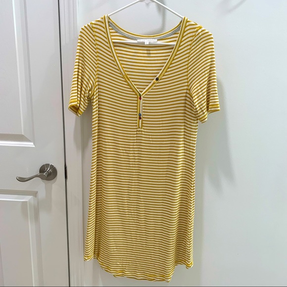 Anthropologie Pure + Good Yellow Striped Henley Button Dress - Picture 3 of 7